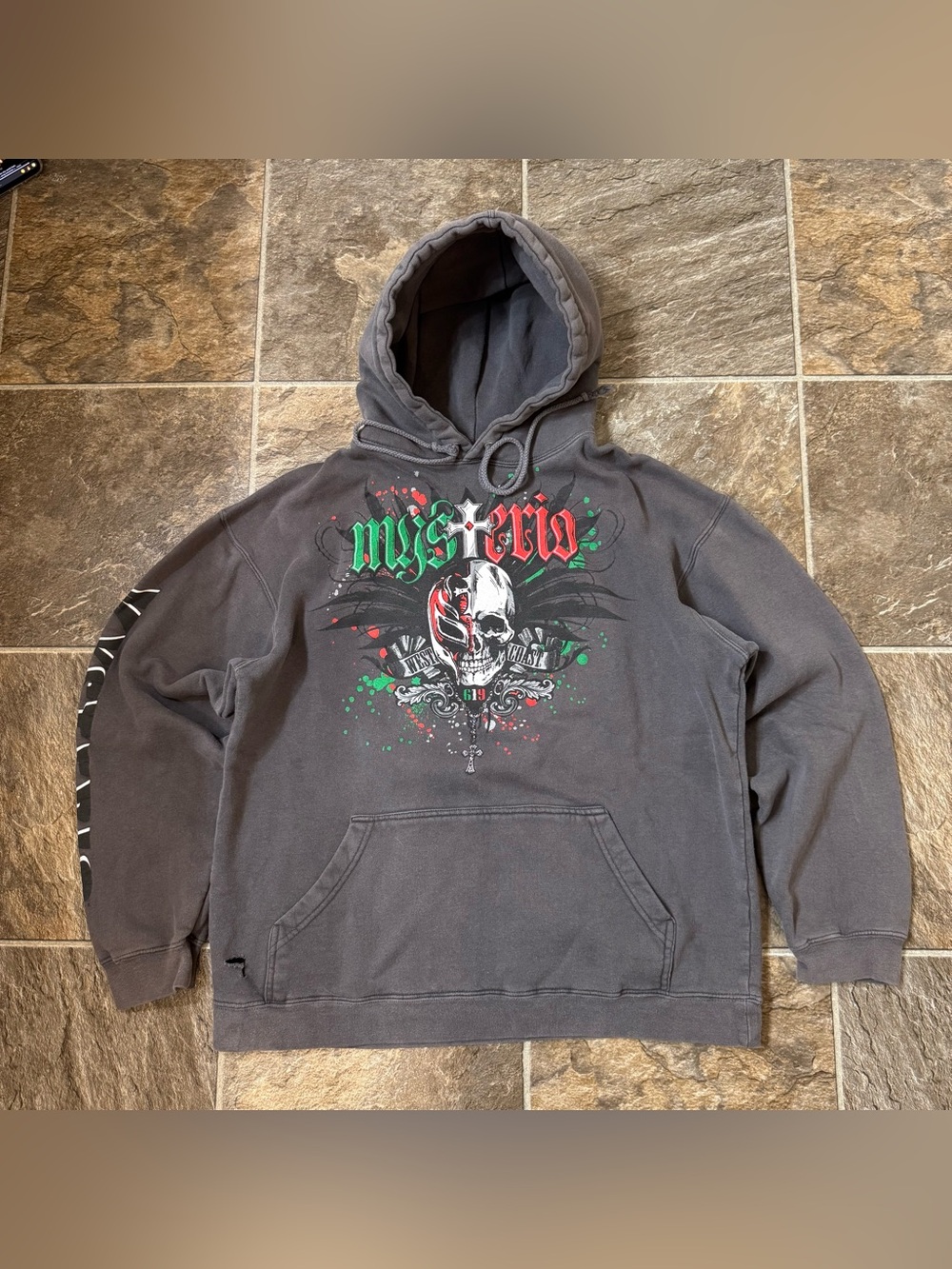 Vintage Rey Mysterio Hoodie Black WWE Y2K Sweatshirt Dbl Sided Graphic Cut Tag